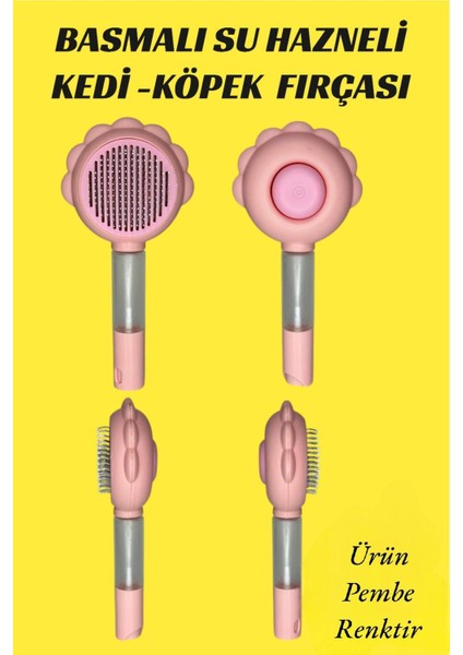 Basmalı Telli Su Sprey Hazneli Evcil Köpek Kedi Fırçası Ikisi Bir Arada-Pembe