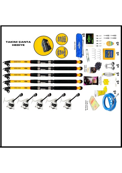 Uyguna-Yakala 5'li Sazan Olta Seti L-3.30MT/50-100GR-LER.080