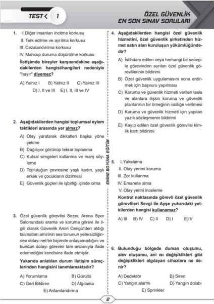 Özel Güvenlik Sınavı Çıkacak Sorular (Silahlı) modelleri