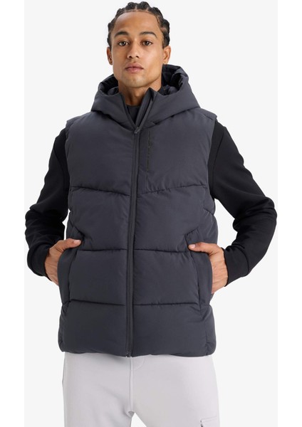Fit Su Geçirmez Rüzgar Geçirmez Regular Fit Kapüşonlu Fermuarlı Cepli Şişme Yelek E9216AX25AU fırsatları