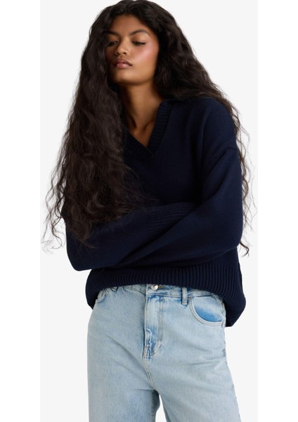 Oversize Geniş Kalıp Polo Yaka Triko Kazak F9126AX25WN modelleri