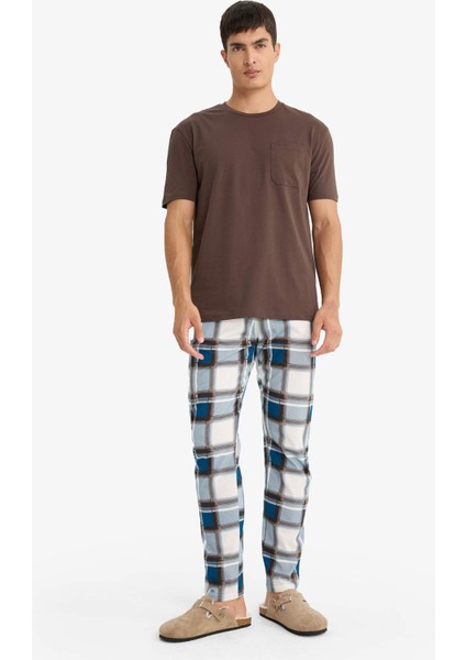 Pijama Takımı Kısa Kollu Üst Kareli Uzun Alt D8213AX25AU