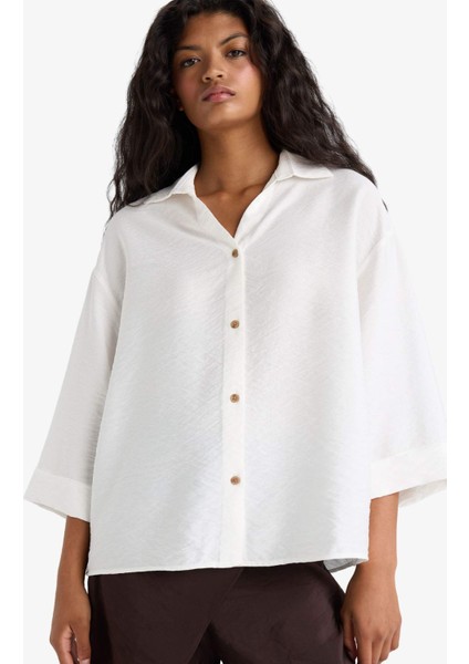 Overshirt Fit Kaçık Yaka Uzun Kollu Gömlek F4767AX25AU