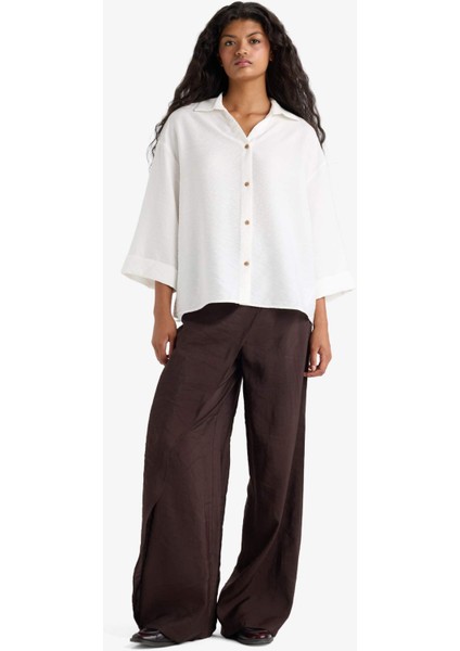 Overshirt Fit Kaçık Yaka Uzun Kollu Gömlek F4767AX25AU fiyatları