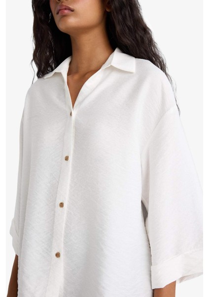 Overshirt Fit Kaçık Yaka Uzun Kollu Gömlek F4767AX25AU indirimleri