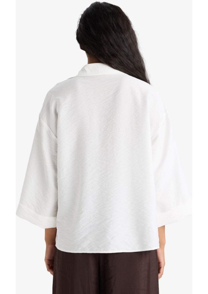 Overshirt Fit Kaçık Yaka Uzun Kollu Gömlek F4767AX25AU