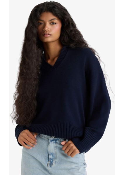 Oversize Geniş Kalıp Polo Yaka Triko Kazak F9126AX25WN fırsatları