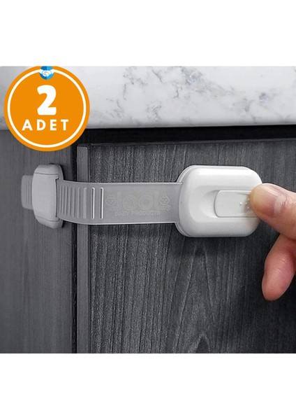 2 Adet Iz Bırakmaz Yapışkanlı Ayarlanabilir Boyut Dolap ve Kapı Kilidi Bebek Güvenlik