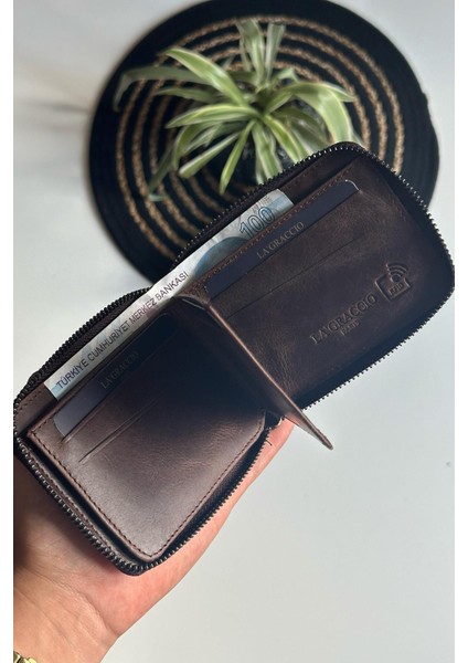 Lancy Erkek Fermuarlı Rfid Koruma Özellikli Hakiki Deri Cüzdan Crazy Kahve fiyatları