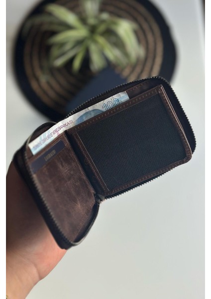 Lancy Erkek Fermuarlı Rfid Koruma Özellikli Hakiki Deri Cüzdan Crazy Kahve modelleri