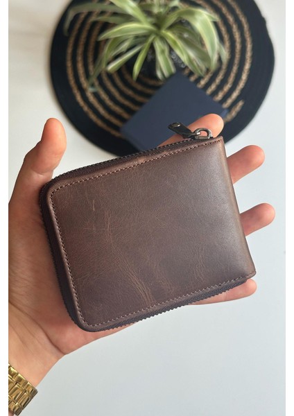 Lancy Erkek Fermuarlı Rfid Koruma Özellikli Hakiki Deri Cüzdan Crazy Kahve indirimleri