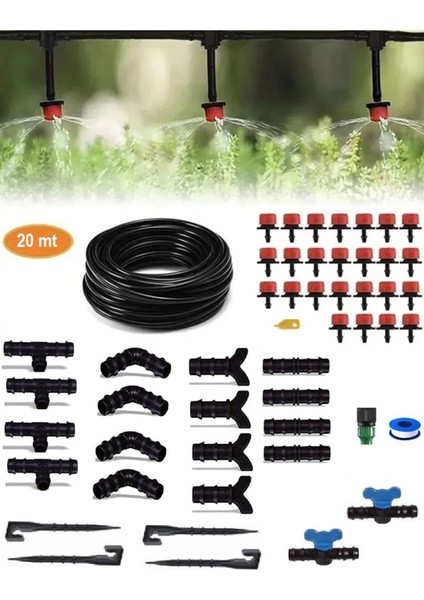 Bahçe Bitki Fidan Sulama Damlalama Seti 45 Parçalı Hortum Boru Nozul ve Boru Bağlantı Aparatları fiyatları