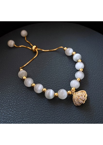 Incili Istiridye Tasarın Gold Renk Selenit Doğaltaş Kadın Bileklik