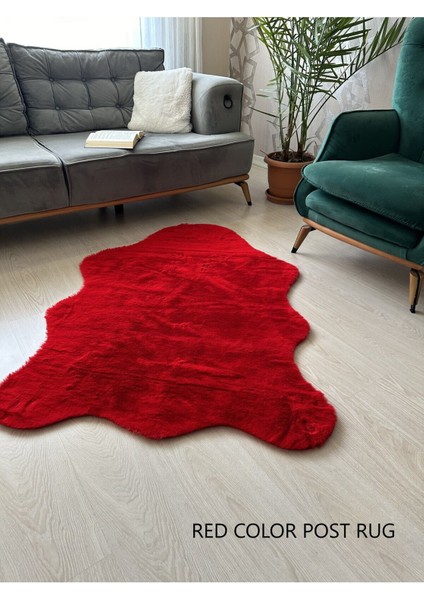 Tavşan Tüyü Süet Tabanlı Peluş Post Kırmızı Renk Ultra Yumuşak Post Puffy Yıkanabilir Halı