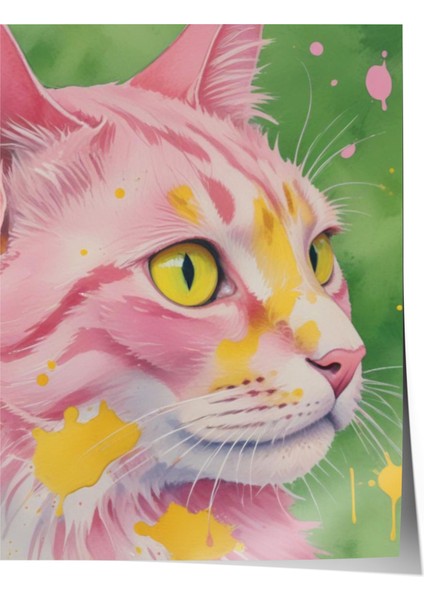 Çerçevesiz Poster, Renkli Kedi – Stilize Hayvan Illüstrasyonu, Genç Odası Dekoru Poster No: 109731