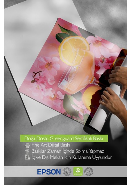 Çerçevesiz Poster, Limonlu Kokteyl ve Çiçekler, Mutfak Dekoru Poster No: 110161