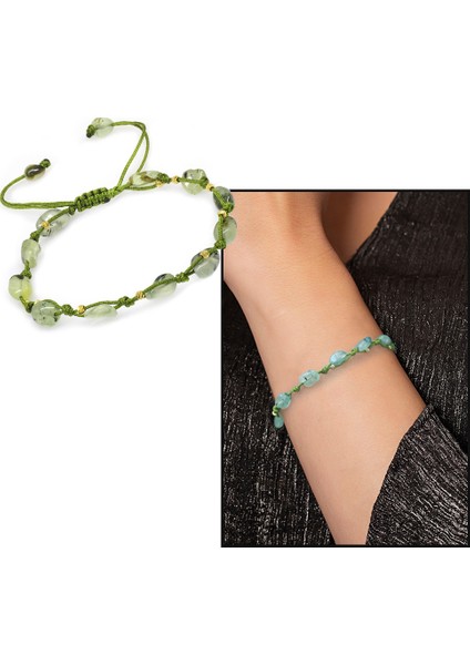 Makrome Örgülü Naturel Kesim Dorika Top Detaylı Prinayt Doğaltaş Kadın Bileklik fiyatları