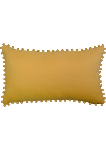 2'li Kadife Dokulu Ponponlu Kırlent Kılıfı Sarı