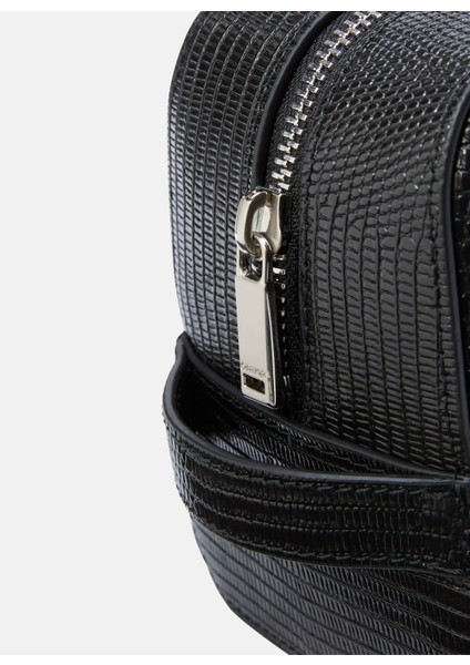 Siyah Traş Çantası Lızard Embossed Washbag/Dopp Kıt fırsatları