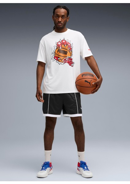 63289101 Hoopaverse Tee 3 Puma Whit Beyaz Yuvarlak Yaka Regular Fit Baskılı Erkek T-Shirt