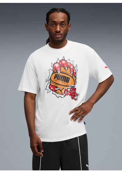 63289101 Hoopaverse Tee 3 Puma Whit Beyaz Yuvarlak Yaka Regular Fit Baskılı Erkek T-Shirt fiyatları