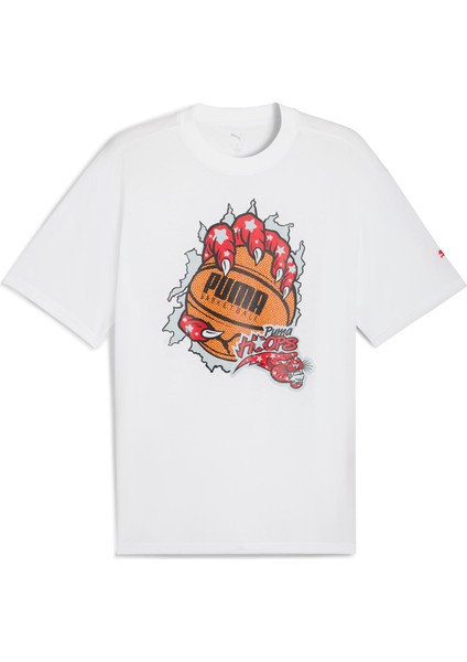 63289101 Hoopaverse Tee 3 Puma Whit Beyaz Yuvarlak Yaka Regular Fit Baskılı Erkek T-Shirt fırsatları