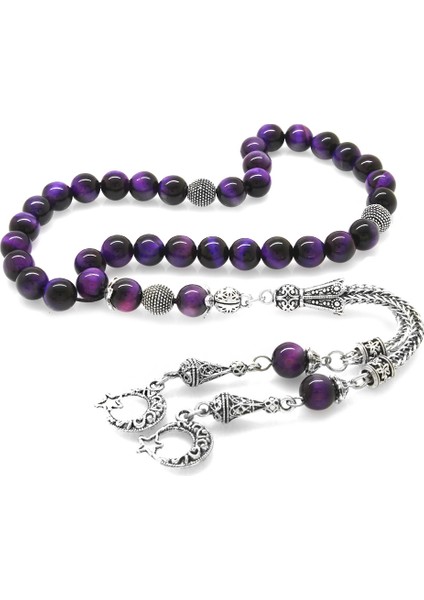 Kararmaz Metal Ayyıldız Püsküllü Küre Kesim Mor Kaplangözü Doğaltaş Tesbih