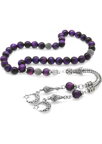 Kararmaz Metal Ayyıldız Püsküllü Küre Kesim Mor Kaplangözü Doğaltaş Tesbih modelleri