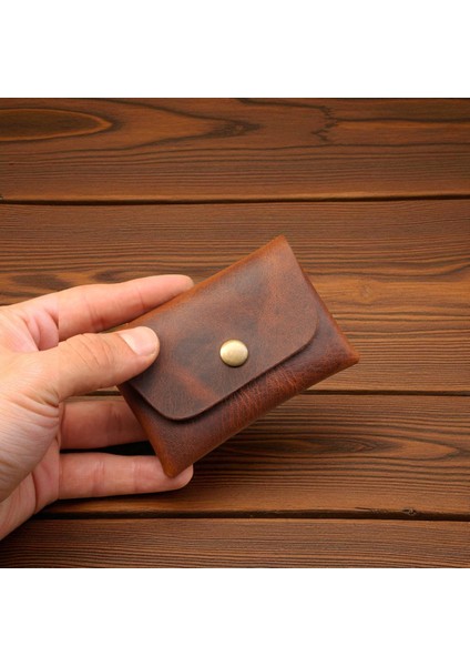 Hakiki Deri Kartlık Cüzdan, Minimal, El Yapımı, Çıtçıtlı Dikişsiz Tasarım Kartlık Taba