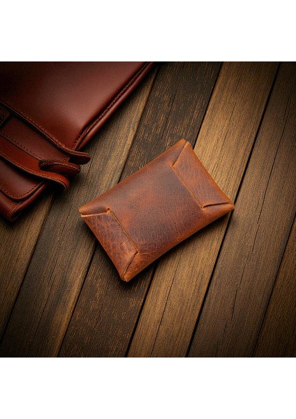 Hakiki Deri Kartlık Cüzdan, Minimal, El Yapımı, Çıtçıtlı Dikişsiz Tasarım Kartlık Taba