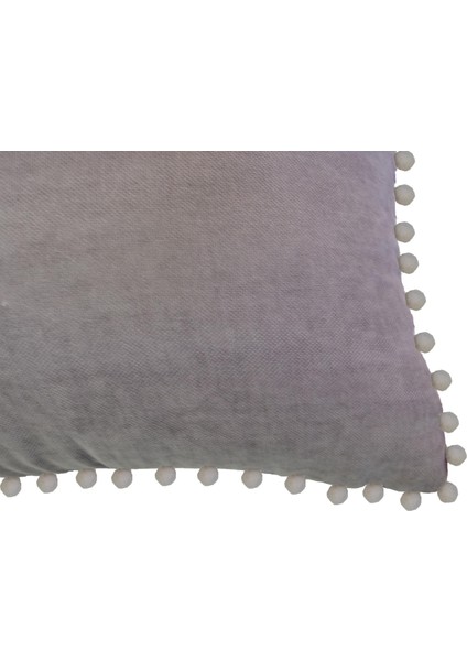 2'li Kadife Dokulu Ponponlu Kırlent Kılıfı Koyu Gri