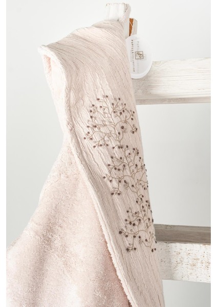 6 Parça Talia Penye Nakışlı Bornoz Seti - Ekru-Pudra modelleri