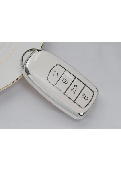 Chery Tiggo 8 Pro & Omoda 5 Anahtar Kılıfı (Beyaz-Gümüş Renk)