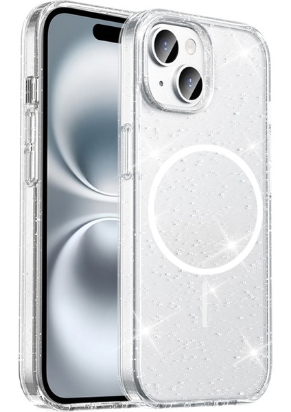 iPhone 14 Kılıf M-Safe Destekli Şeffaf Simli Rosmira Premium Silicone Case Cover