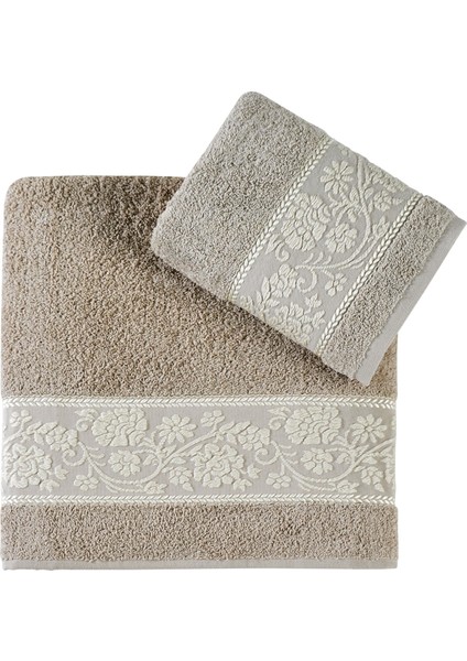 Bella %100 Pamuk 2'li Banyo Havlu Seti (50*90+70*140) - Bej