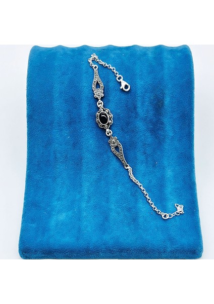 Zirkon ve Oltu Taşı Işçilikli 925 Ayar Gümüş Bileklik