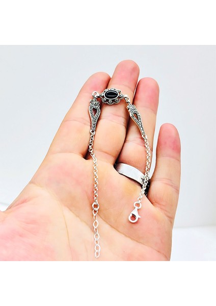 Zirkon ve Oltu Taşı Işçilikli 925 Ayar Gümüş Bileklik fırsatları