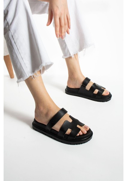 Siyah Cırtlı Kadın Terlik Suni Deri Anatomik Rahat Taban Günlük Kullanım İçin fiyatları