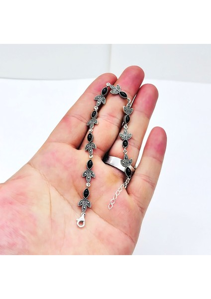 Yaprak Model Oltu Taşı Işçilikli 925 Ayar Gümüş Bileklik fiyatları