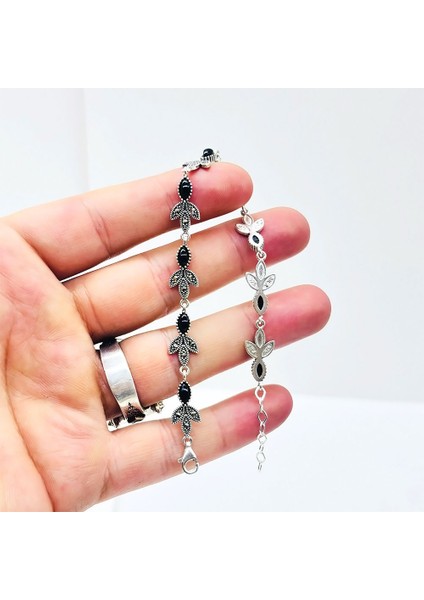 Yaprak Model Oltu Taşı Işçilikli 925 Ayar Gümüş Bileklik fırsatları