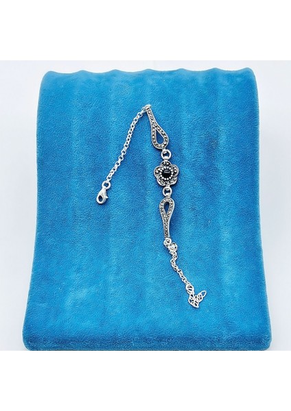 Gül Model Oltu Taşı Işçilikli 925 Ayar Gümüş Bileklik