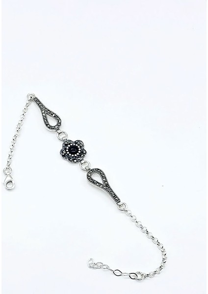 Gül Model Oltu Taşı Işçilikli 925 Ayar Gümüş Bileklik fiyatları