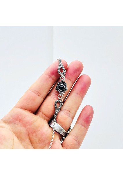 Gül Model Oltu Taşı Işçilikli 925 Ayar Gümüş Bileklik fırsatları
