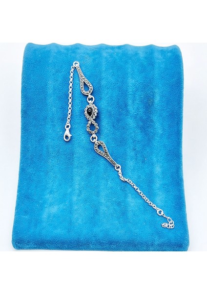 Damla Model Oltu Taşı Işçilikli 925 Ayar Gümüş Bileklik