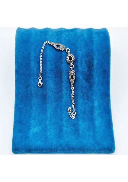 Papatya Damla Model Oltu Taşı Işçilikli 925 Ayar Gümüş Bileklik