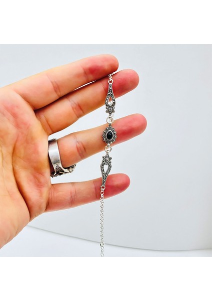 Papatya Damla Model Oltu Taşı Işçilikli 925 Ayar Gümüş Bileklik modelleri