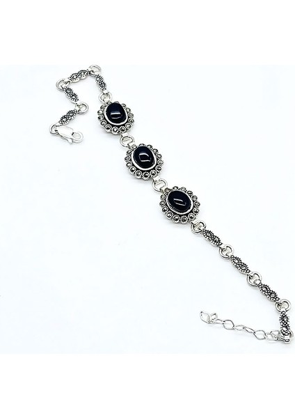 Oltu Taşı ve Zirkon Işçilikli 925 Ayar Gümüş Bileklik fiyatları