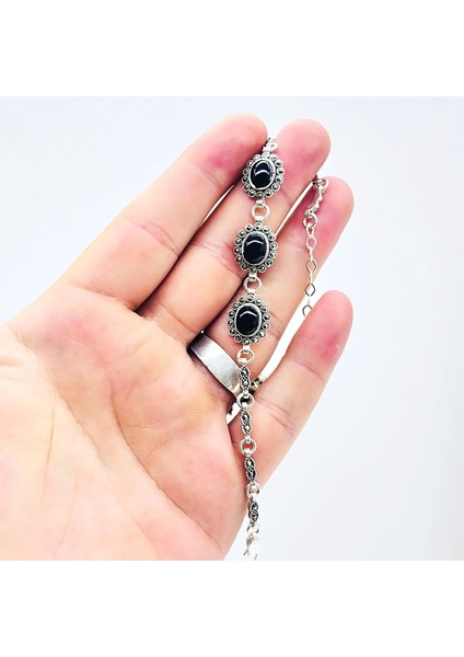 Oltu Taşı ve Zirkon Işçilikli 925 Ayar Gümüş Bileklik modelleri