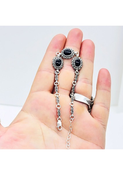 Oltu Taşı ve Zirkon Işçilikli 925 Ayar Gümüş Bileklik fırsatları