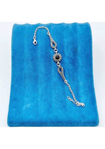 Oltu Taşı ve Zirkon Işçilikli 925 Ayar Gümüş Bileklik